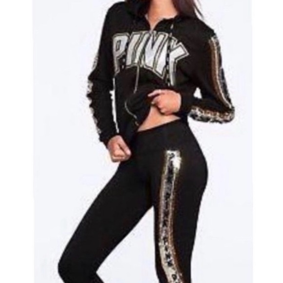 VS PINK BLING HOODIE AND YOGA LEGGINGS OUTFIT L - Picture 3 of 9